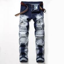 Mens Jeans Distressed Motorcycle Biker Jeans Rock Revival Hole Skinny Men Jeans Slim Ripped Hole Straight Men Denim Pants Size 28 42 05