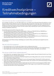 Einfach ihren privatkredit online abschließen, den fremdkredit ablösen und 50 euro kreditwechselprämie 2 sichern. Https Www Deutsche Bank De Dam Deutschebank De Shared Pdf Teilnahmebedingungen Kreditwechselpraemie 2021 Pdf