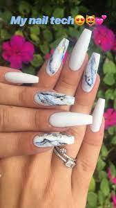 32 Extraordinary White Acrylic Nail Designs To Finish Your Trendy Look Polish And Pearls Marble Acrylic Nails Coffin Nails Designs Long Acrylic Nails