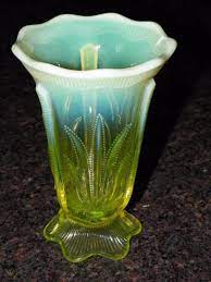 It is in the cranberry hobnail opalescent pattern made by fenton glass starting in the 1940s on up into the 1970s. Rare Uranium Vaseline Glass Opalescent Cactus Vase Fenton 1860455501