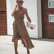 Black And White Polka Dot Summer Dress Click Buy Brown White Polka Dot Casual Boho Summer Ruffle Dress Irregular Bohemian Style Spotty Dress Casual Summer Dresses Fashion