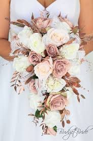 Cascading Wedding Flowers Dusty Blush Roses Rose Gold Rose Pink Tear Droprose Rose Gold Wedding Flowers Gold Wedding Flowers Fall Wedding Bouquets