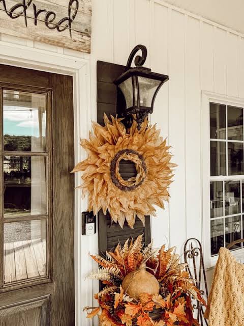 DIY Realistic Faux Corn Husk Wreath with Parchment Paper