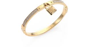 Michael kors braided gold leather bracelet. Michael Kors Pave Padlock Bangle Bracelet In Gold Metallic Lyst