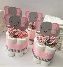 Four Pink Grey Elephant Mini Diaper Cakes Baby Shower Etsy Girl Baby Shower Decorations Pink Baby Shower Baby Shower Centerpieces