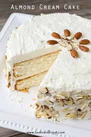 Almond Cream Cake Tastes Of Lizzy T S Almond Cream Cake Recipe Homemade Cakes Cake Recipes
