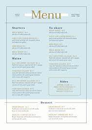 Light Blue White Split Color Traditional Menu Layout Easil Menu Layout Menu Design Menu Design Template