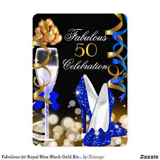 Black And Gold 60th Birthday Invitations Fabulous 50 Royal Blue Black Gold Birthday Party Invitation Zazzle Com Gold Birthday Party Royal Blue And Gold Birthday Party Invitations