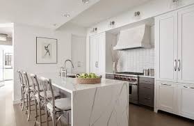 Check spelling or type a new query. Calcutta Quartz Waterfall Countertop Island Along With Silver X Back Stools Incorporate Unrefine Contemporary Kitchen Waterfall Countertop White Kitchen Design