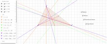 Once you write down this equation, you can begin to find the equation of the perpendicular. Medians Altitudes Perpendicular Bisectors Angle Bisectors Geogebra