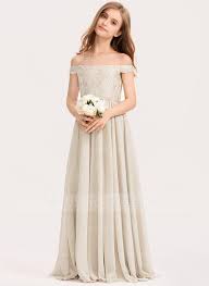 A Line Off The Shoulder Floor Length Chiffon Lace Junior Bridesmaid Dress 009191741 Jj In 2020 Junior Bridesmaid Dresses Junior Bride Dresses Kids Bridesmaid Dress