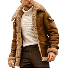 Men's Shearling Leather Coat Winter Warm Faux Suede Sherpa Fleece Lined  Jacket Lapel Zipper Motorcycle Bomber Coat Coat for Men - Walmart.com
