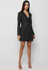 Pinstripe Blazer Dress Black Maniere De Voir