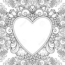 A flower of blue color: Decorative Love Frame With Hearts Flowers Ornate Elements In Doodle Style Floral Ornate Decorative Tribal Design Elements Black And White Background Zentangle Coloring Book Page Royalty Free Cliparts Vectors And Stock Illustration