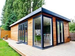 Image Result For Flat Roofed Garage Conversion To Office Garden Garden Rooms Uk Contemporary Garden Rooms Garden Room