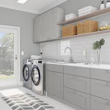 Gracious Gray Laundry Room Laundry Room The Home Depot Grey Laundry Rooms Modern Laundry Rooms Laundry Room Cabinets