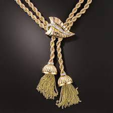 Mid Century Gold Diamond Tassel Necklace Tassel Necklace Necklace Gold