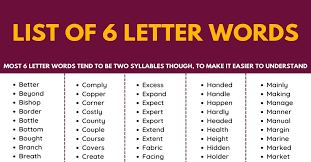 List of 10,050 words that are 6 letter words. 6 Letter Words List Of 450 Most Commonly Used Six Letter Words 7esl