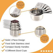 stainless steel metal metric measuring cups and spoons set by cooking gods with kitchen conversion chart magnet 12 piece sturdy stackable measure set