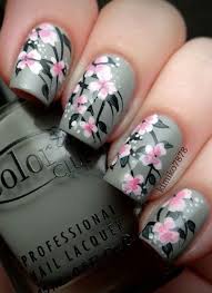 Gray Pink Floral Nails Floral Nail Art Floral Nail Designs Floral Nails