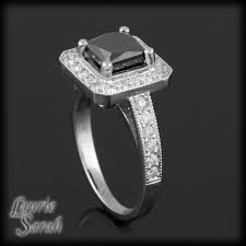 Black Diamond Engagement Ring With White Diamond Halo And Band Black Diamond Ring Engagement Black Diamond Engagement Ring Halo White Diamond Rings Engagement