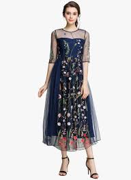 Jc Collection Navy Blue Coloured Self Design Maxi Dress