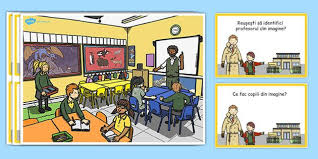 School Scene And Question Cards Romanian Question Cards Comic Book Cover School