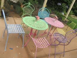 Wrought Iron Table And Chairs In Pastel Gelati Colours Delish Chairs Colours In 2020 Iron Patio Furniture Wrought Iron Patio Furniture Painting Patio Furniture