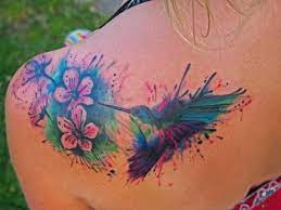 Splatter Hummingbird Tattoo Custom Hummingbird With Flowers Based On Clients Reference Splashwork Tattoos Tattoo Work Hummingbird Tattoo