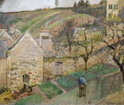 The view represented here is a winding village path at the base of a cluster of houses in pontoise, france, known as the hermitage. Camille Pissarro Hermitage Hill Pontoise At Musee D Orsay Paris France Camille Pissarro Camille Pissarro Paintings Impressionism