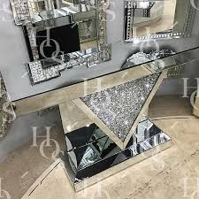 Diamond Crush Console Table With V Frame Mirrored Furniture Decor Mirrored Furniture Mirrored Console Table