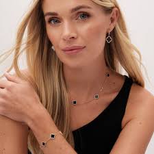 Jon Richard Gold Plated Jet Enamel Clover Bracelet