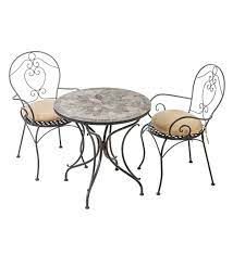 style meets comfort and convenience in this outdoor metal bistro set with an inlaid slate table top the two bistro set 3 piece bistro set outdoor seat cushions
