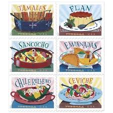 Delicioso Book Of 6 Different Usps One Ounce Rate Forever Postage Stamps Latin Food Traditional Sheet Of Mexican Food Recipes Latin American Food Usps Stamps