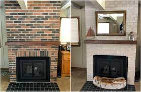 Dark to bright fireplace makeover. Sandy Used The Brick Anew Paint Kit And Said My Before And After Photos Using Brick Anew It Works Absolutely Great Fireplace Doors Fireplace Brick Fireplace