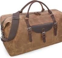 Oversized Travel Duffel Bag Waterproof Canvas Genuine Leather Weekend bag  Weekender Overnight Carryon Hand Bag Brown