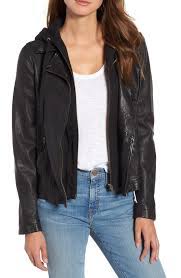 Caslon Leather Moto Jacket With Removable Hood Regular Petite Nordstrom Moto Jacket Leather Moto Fashion Clothes Women