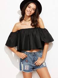 Black Off The Shoulder Bell Sleeve Crop Top Shein
