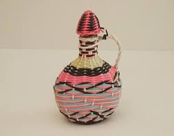 Vintage French Wrapped Liqueur Bottle Multicolour Woven Etsy Old Glass Bottles French Vintage Vintage Wraps