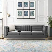 Modway Ingenuity Channel Tufted Performance Velvet Sofa Gray Velvet Sofa Living Room Grey Sofa Living Room Living Room Sofa