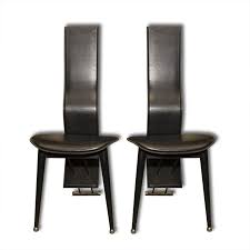 Great condition and original fabric. Pair Of Italian Mid Century High Back Leather Dining Chairs 1980s Design Market