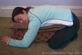 Supported Child S Pose From Do Restorative Yoga Yoga Pose Weekly Yoga Images Restorative Yoga Restorative Yoga Poses