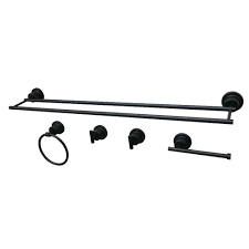 The bathroom hardware set is constructed of type 304 premium grade stainless steel, with added 18/10 chromium/nickel content to all metal construction: Kingston Brass Modern 5 Piece Bath Hardware Set In Matte Black Hbah821330478mb The Home Depot