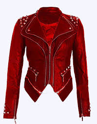 Women S Red Color Genuine Leather Silver Studded Handmade Quilted Waist Jacket Real Leather Jacket Leather Jackets Women Leather Jacket