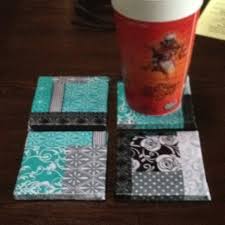 Diy Coasters With Slate Tiles And Fabric Step 1 Mod Podge Tile Step 2 Place Fabric Step 3 Wrap Fabric Around Back Diy Fabric Crafts Tile Crafts Diy Crafts