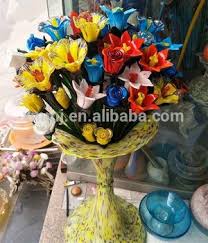 Hand blown glass flowers long stem. Valentines Gift Home Decor Large Long Stem Hand Blown Murano Glass Flowers