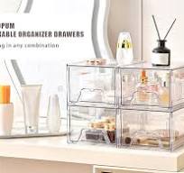 Amazon.com: Stebopum 6 Pack Stackable Makeup Organizer, 4.4'' Tall Acrylic  Bathroom Makeup Organizer and Storage Drawer with Pull-out Handle, Clear ...