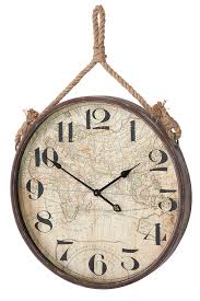 Complete With A Faux Faded Map Inlay And Rustic Rope Hanger This Vintage Inspired Wall Clock Is So Striking You In 2020 Hanging Clock Wall Clock Oversized Wall Clock