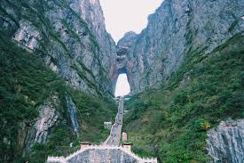 Tianmen mountain got the name from it and tianmen cave is the soul source and the principal attraction to the mountain. 999 Steps To Heaven S Gate Tianmen Mountain Plus Waterfall To The Left Travel