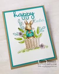 This easy craft that includes the words 'hoppy easter' and a cute border makes an adorable keepsake to give to someone special this easter. Happy Easter Stampin Up Card Idea Patty Stamps